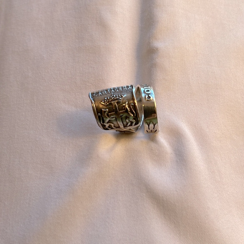 Vintage 925 Silver Spoon Ring with Cross and Crown; Says Cartagena Colombia